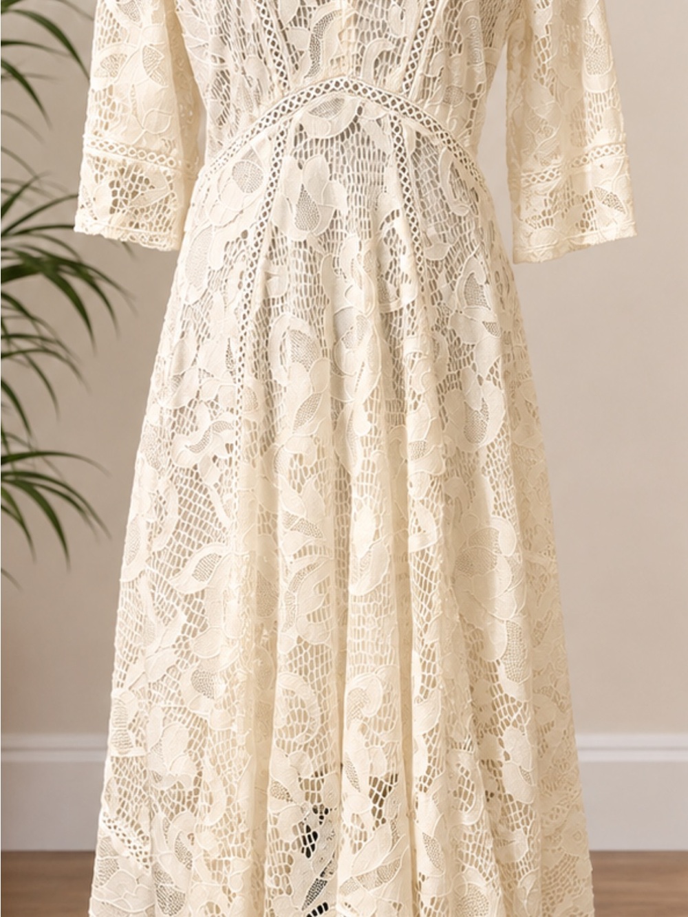 Taylor Cream Lace Maxi Dress with Floral Crochet